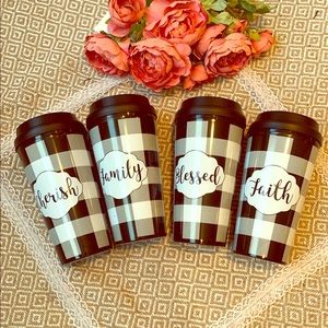 4PC FARMHOUSE Buffalo Plaid Reusable Cup Tumbler